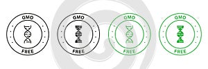 Free GMO Green and Black Stamp Set. Natural Non GMO Food Label. No Genetically Modified Ingredients Sign. Bio Eco Food