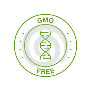 Free GMO Line Green Stamp. Natural Non GMO Food Label. No Genetically Modified Ingredients Sign. Bio Eco Food for Vegan