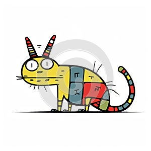 Free Hand Drawn Cat With Multicolored Blocks - Grotesque Characters