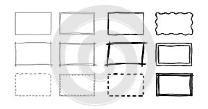 Free hand drawn rectangle frames set. Doodle rectangular shape. Scribble pencil square text box. Doodle highlighting