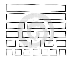 Free hand drawn rectangles and squares in different sizes. Scribble rectangular frames set. Freehand doodle square