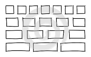 Free hand drawn rectangles and squares in different sizes. Scribble rectangular frames set. Freehand doodle square