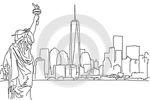 Free hand sketch of New York City skyline. Vector Scribble