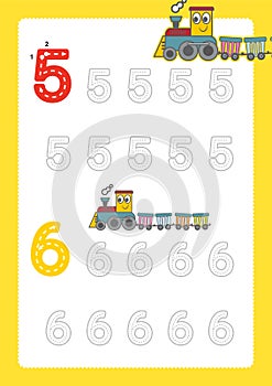 Free handwriting pages for writing numbers Learning numbers, Numbers tracing worksheet for kindergarten with train cartoon train c