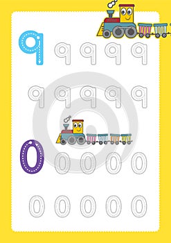 Free handwriting pages for writing numbers Learning numbers, Numbers tracing worksheet for kindergarten with train cartoon train c