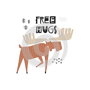 Free Hugs hand drawn lettering quote and