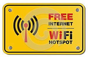 Free internet wifi hotspot yellow sign - rectangle sign