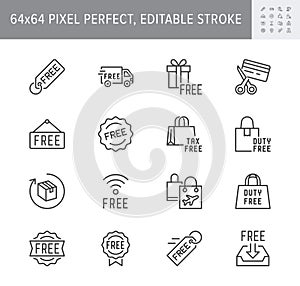 Free label line icons. Vector illustration included icon as gratis delivery truck, shipping, wifi, download, duty free