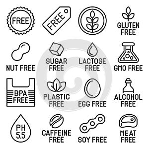 Free Labels and Icons Set on White Background. Line Style Vector