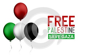 Free palestine save gaza lettering with flying 3d balloons of multiple colors - free palestine poster design