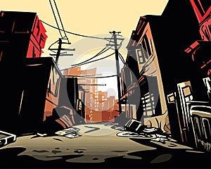 Free  post-apocalypse city cartoon with empty destroyed living buildings illustration