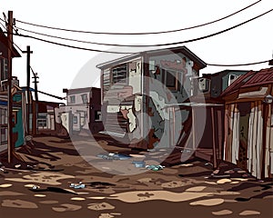 Free  post-apocalypse city cartoon with empty destroyed living buildings illustration