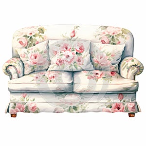 Free Printable Floral Couch Illustration With Trompe-l\'oeil Effect