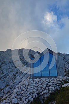 Free public mountain shelter Bivak pod Skuto near Skuta mountain, Kamnik-Savinja alps, Slovenia