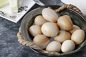 Free range brown eggs in a bowl