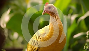 Free range poultry in meadow, beauty in nature portrait generated by AI