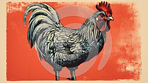 Free Range Rooster Art Inspired By Ravi Zupa: Dark Silver And Light Crimson