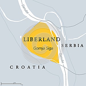 Free Republic of Liberland, unrecognized micronation in Europe, gray political map