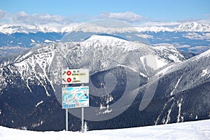 Free ride area on Chopok in Jasna ski resort with map and signs