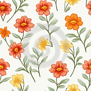 Free Seamless Pattern With Orange Flowers Vector