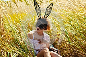 Free Sexy Caucasian Woman In White Underwear Enjoing In Field, Her hair fluttering in the wind.