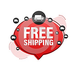 Free shipping banner. Badge with truck. Vector stock illustrtaion.