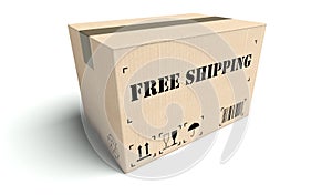 Free shipping cardboard box on white