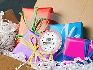 Free shipping concept with cardboard box