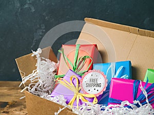 Free shipping concept with gift boxes