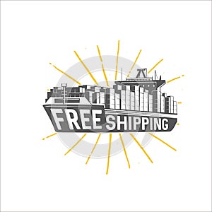 Free shipping design template. Shipping and international cargo shipping. Vector image.