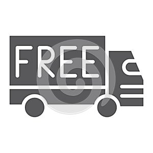 Free shipping glyph icon, cargo and transportation, truck sign, vector graphics, a solid pattern on a white background.