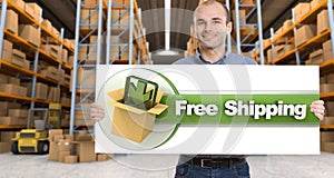 Free shipping, man with sign