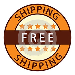 Free shipping. Orange free shipping label icon.