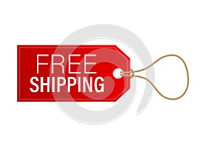 Free shipping red leather label or price tag. Vector stock illustration