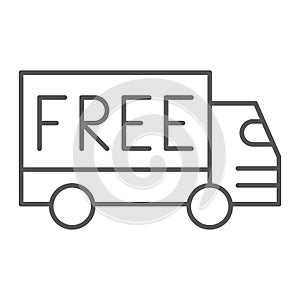 Free shipping thin line icon, cargo and transportation, truck sign, vector graphics, a linear pattern