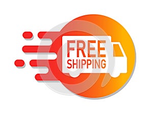 Free shipping with truck advertisement label, Special offer promotion price tag, Vector illustration