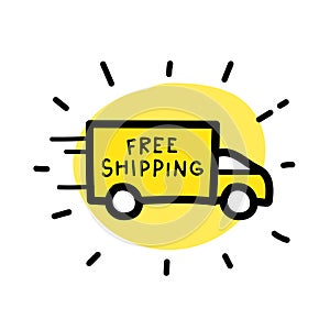 Free shipping truck hand drawn outline doodle icon.