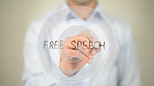 Free Speech, Man writing on transparent screen