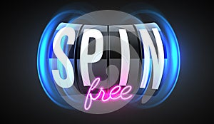 Free spin. Black slot machine wins the jackpot. 777 Big win concept. Casino jackpot.