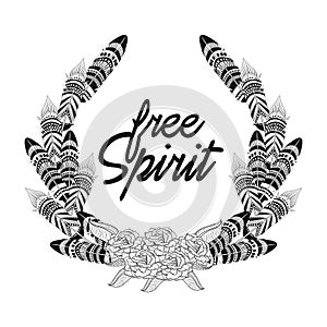 Free spirit feathers with flowers ornament