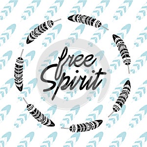 Free spirit lettering with feathes stamp