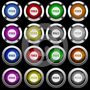 Free sticker white icons in round glossy buttons on black background