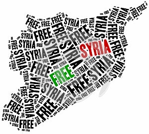 Free Syria. Word cloud illustration related to syrian civil war.