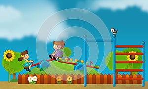 Free time - children at playground - illustration for the children