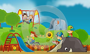 Free time - children at playground - illustration for the children