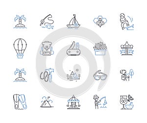 Free time line icons collection. Leisure, Hobbies, Relax, Unwind, Rest, Play, Fun vector and linear illustration