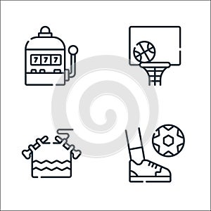 Free time line icons. linear set. quality vector line set such as play, knitting, basketball