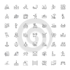 Free time linear icons, signs, symbols vector line illustration set