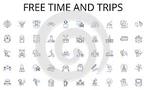 Free time and trips line icons collection. Advancement, Evolution, Breakthrough, Revolution, Creativity, Ingenuity