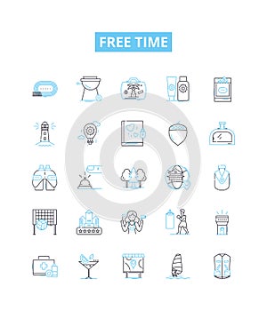 Free time vector line icons set. Leisure, Relaxation, Spare, Recreation, Vacation, Holiday, Idleness illustration